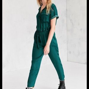 BDG Piper Green Satin Coverall Jumpsuit